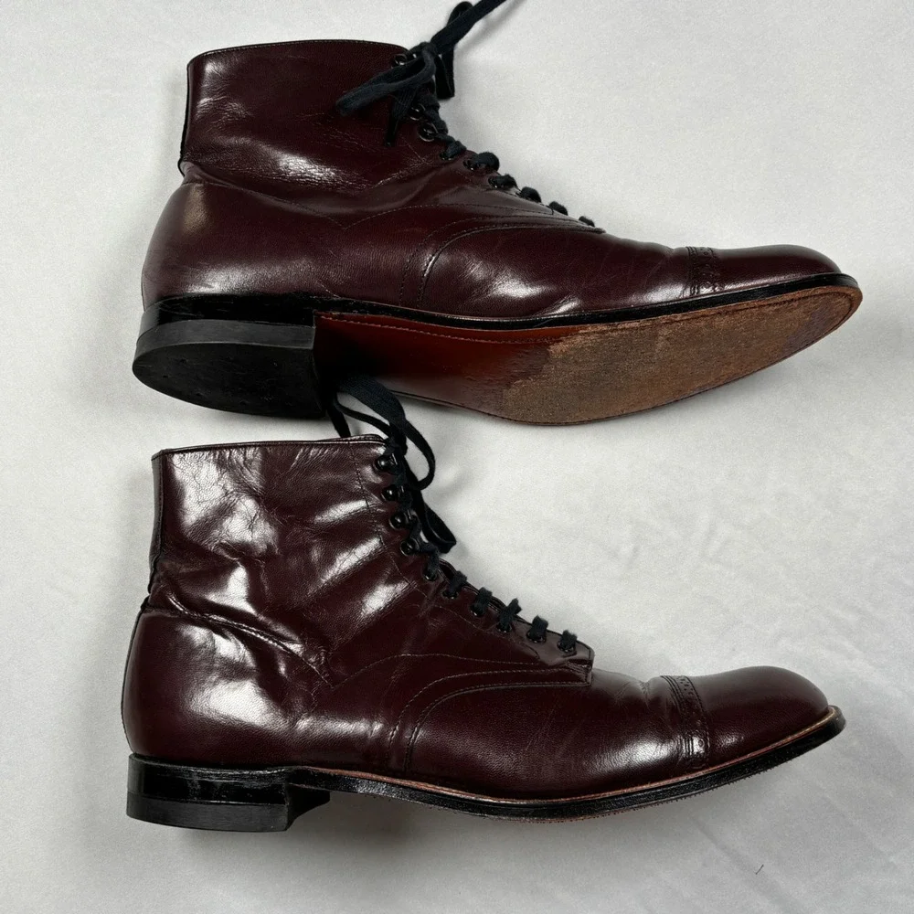 Stacy Adams Madison Boots Mens 12D Burgundy Leather Cap Toe Dress Heritage VTG